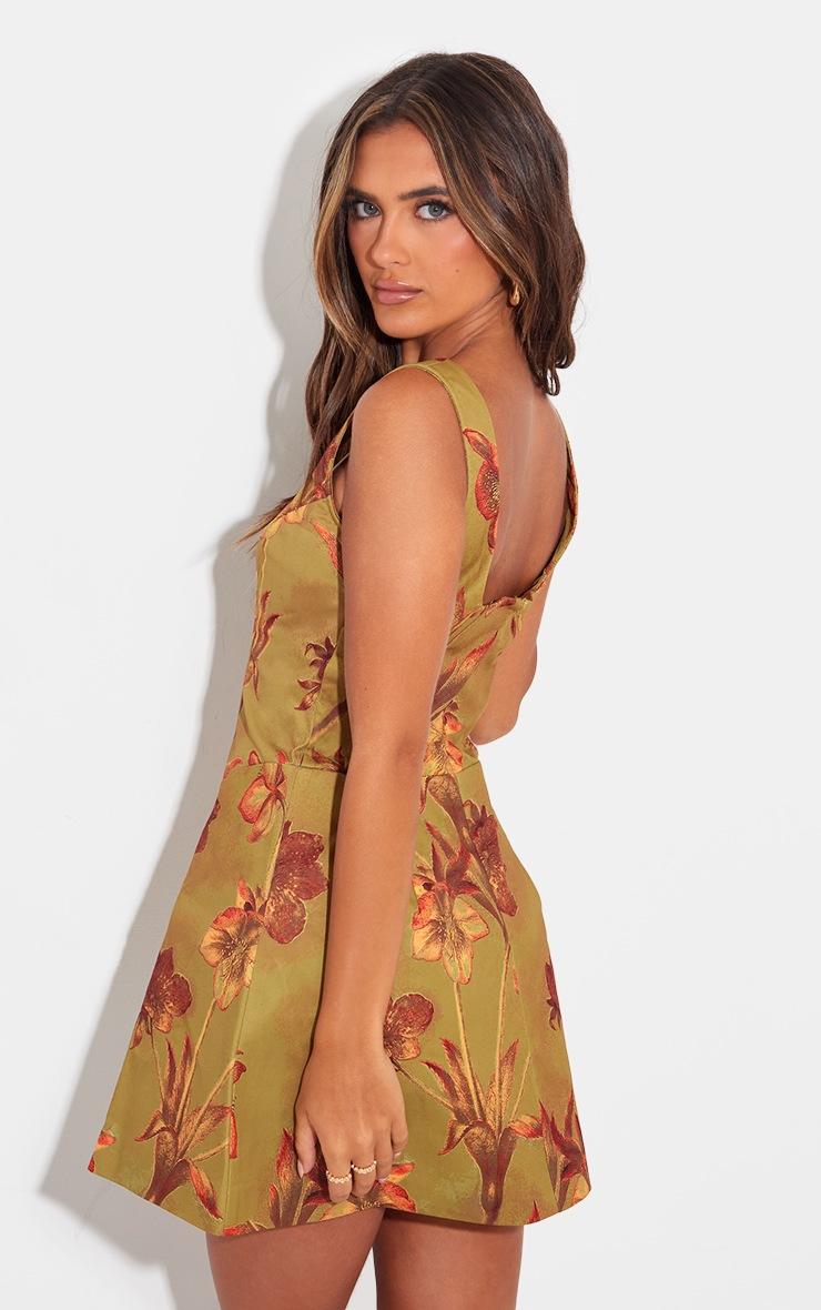 Pretty Little Thing Green Floral Corset A Line Shift Dress