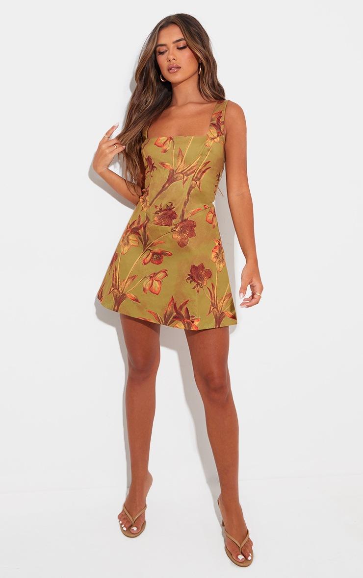Pretty Little Thing Green Floral Corset A Line Shift Dress