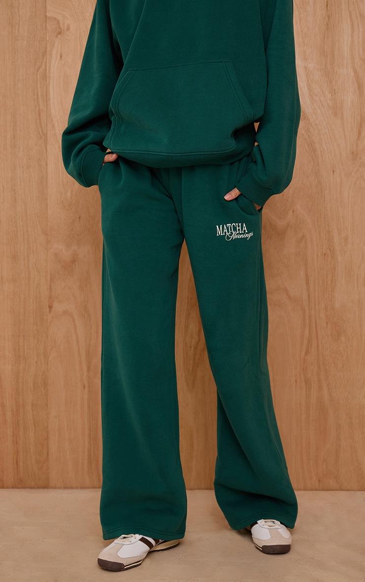 Pretty Little Thing Green Matcha Mornings Cotton Fleece Straight Leg Sweatpants