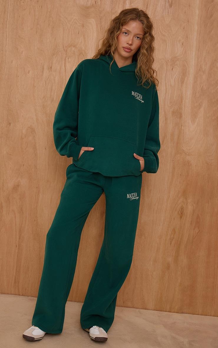 Pretty Little Thing Green Matcha Mornings Cotton Fleece Straight Leg Sweatpants