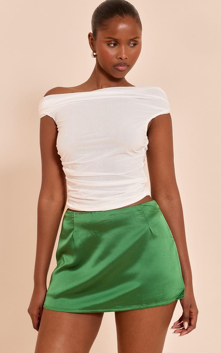 Pretty Little Thing Green Satin Mid Rise Micro Mini Skirt