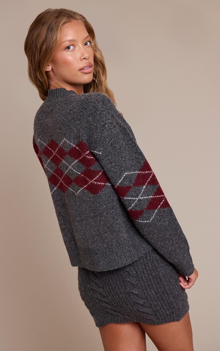 Pretty Little Thing Grey Argyle Button Through Cardigan