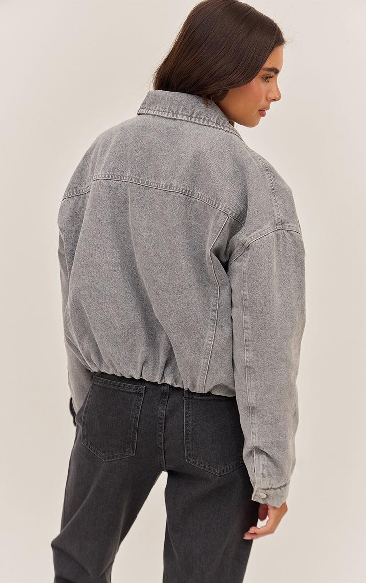 Pretty Little Thing Grey Balloon Hem Quilted Cropped Denim Jacket