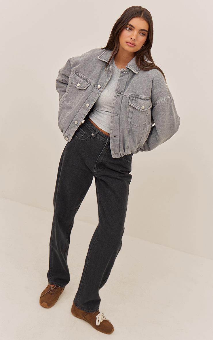 Pretty Little Thing Grey Balloon Hem Quilted Cropped Denim Jacket