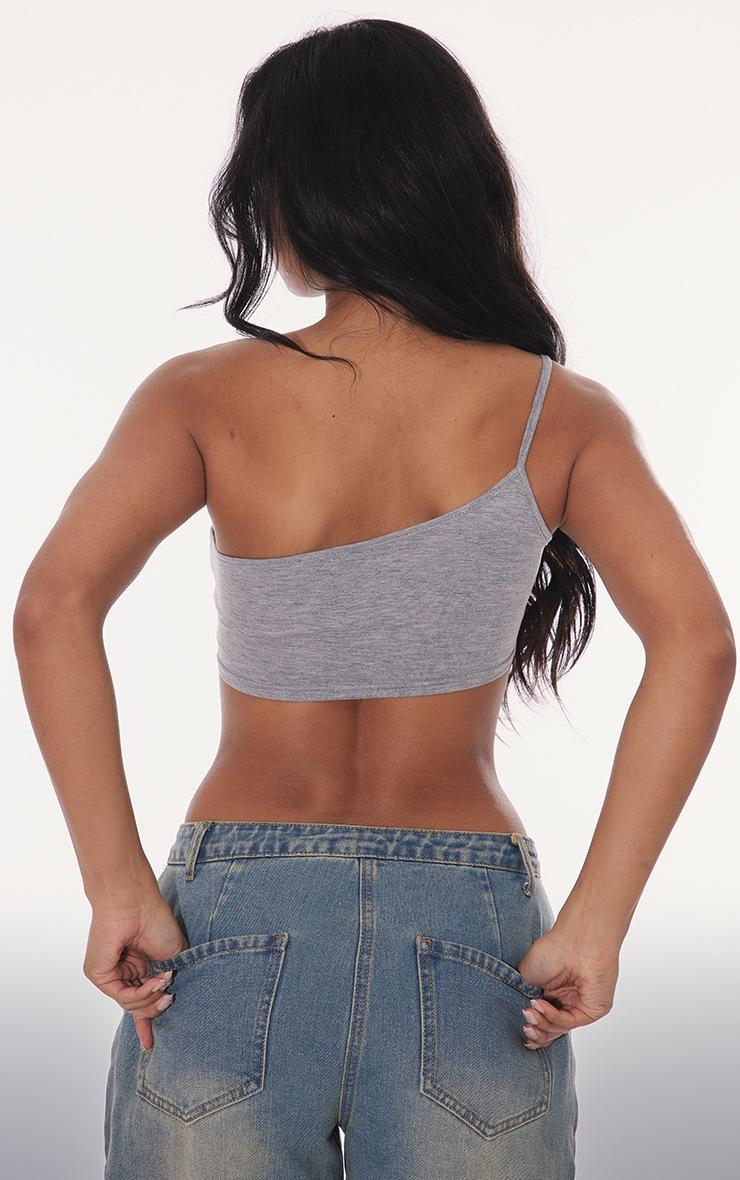 Pretty Little Thing Grey Basic One Shoulder Strappy Crop Top