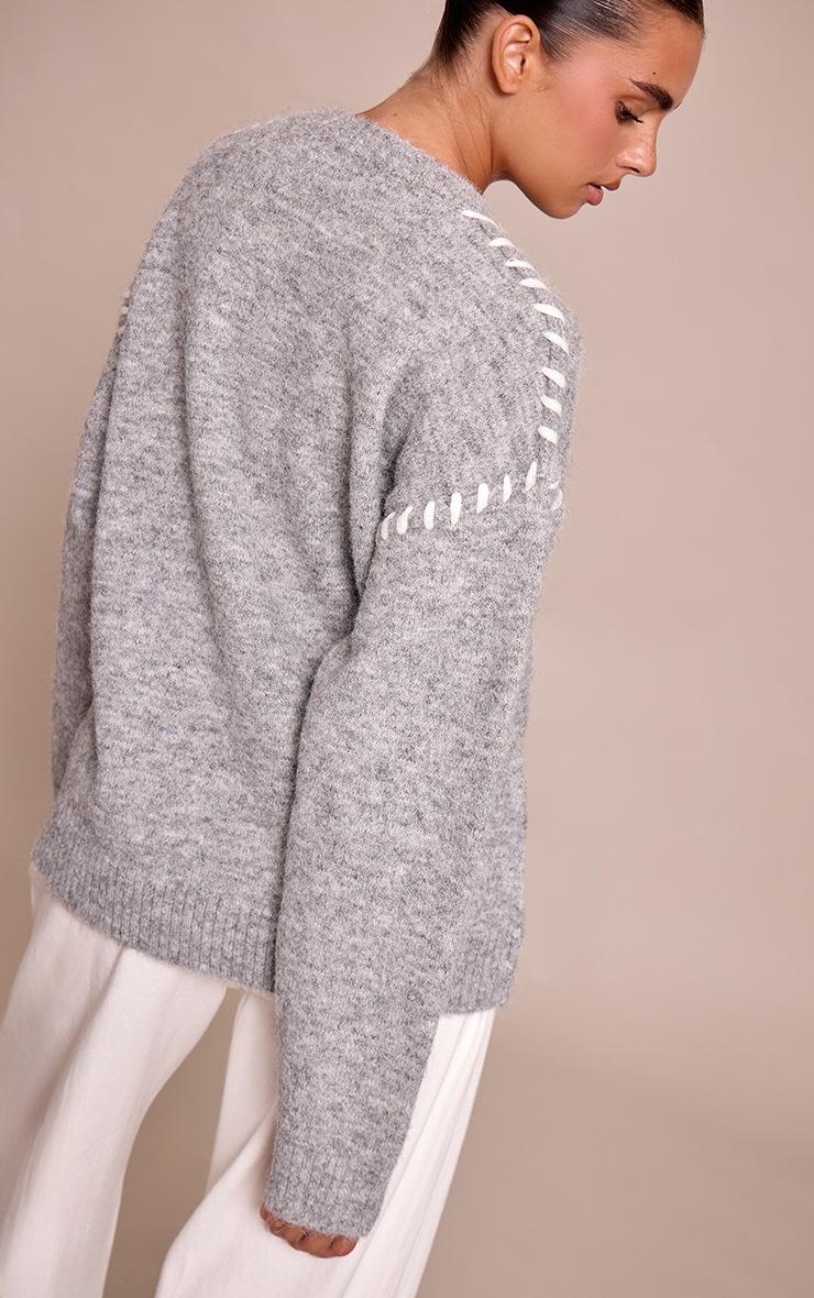 Pretty Little Thing Grey Blanket Stitch Knit Sweater
