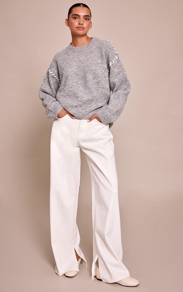 Pretty Little Thing Grey Blanket Stitch Knit Sweater