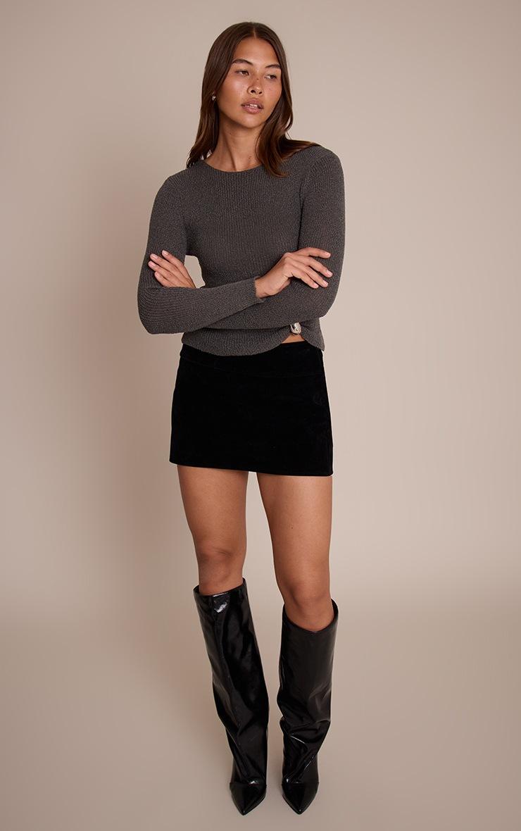 Pretty Little Thing Grey Boatneck Long Sleeved Trim Detail Knitted Top