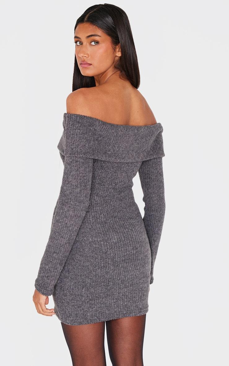 Pretty Little Thing Grey Brushed Rib Button Down Bodycon Dress
