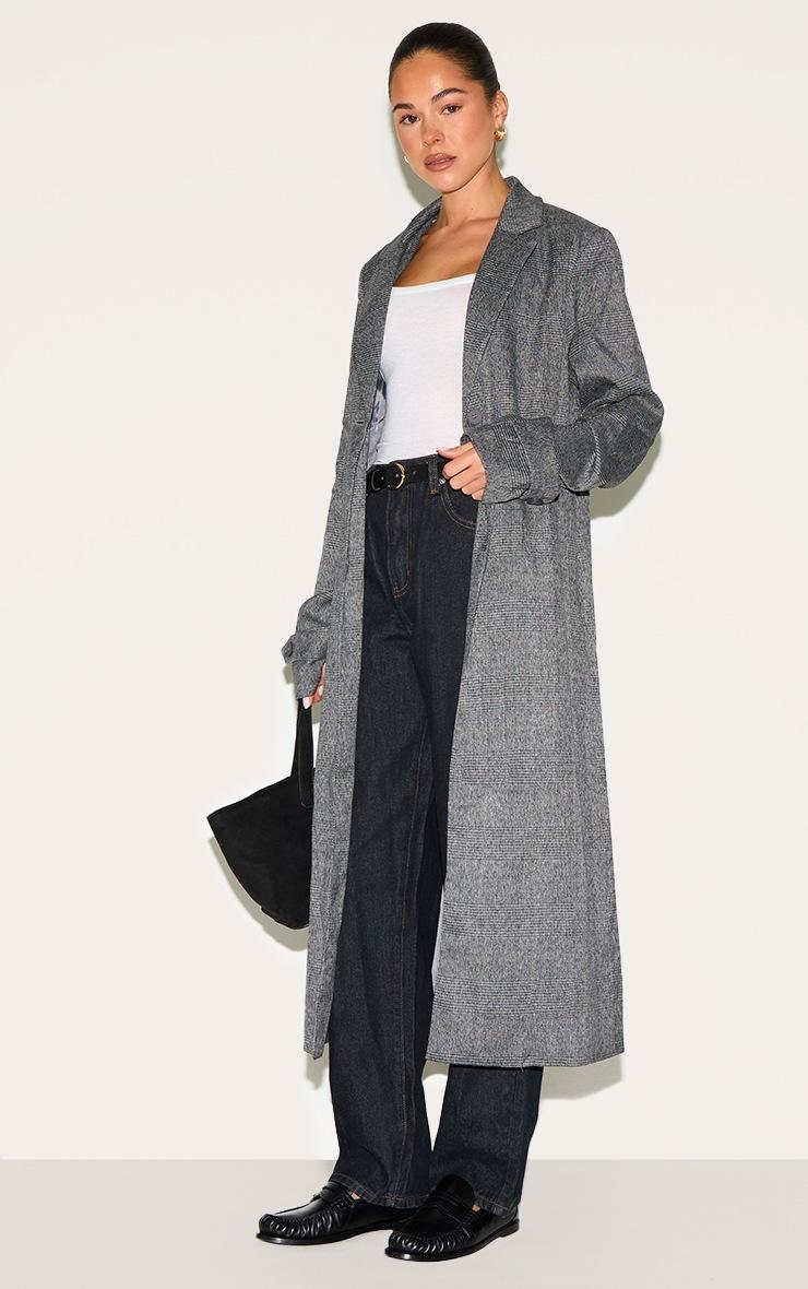 Pretty Little Thing Grey Check Print Oversized Trench Coat