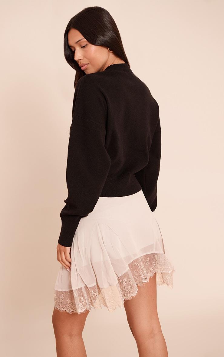 Pretty Little Thing Grey Chiffon Lace Trim Hanky Hem Mini Skirt