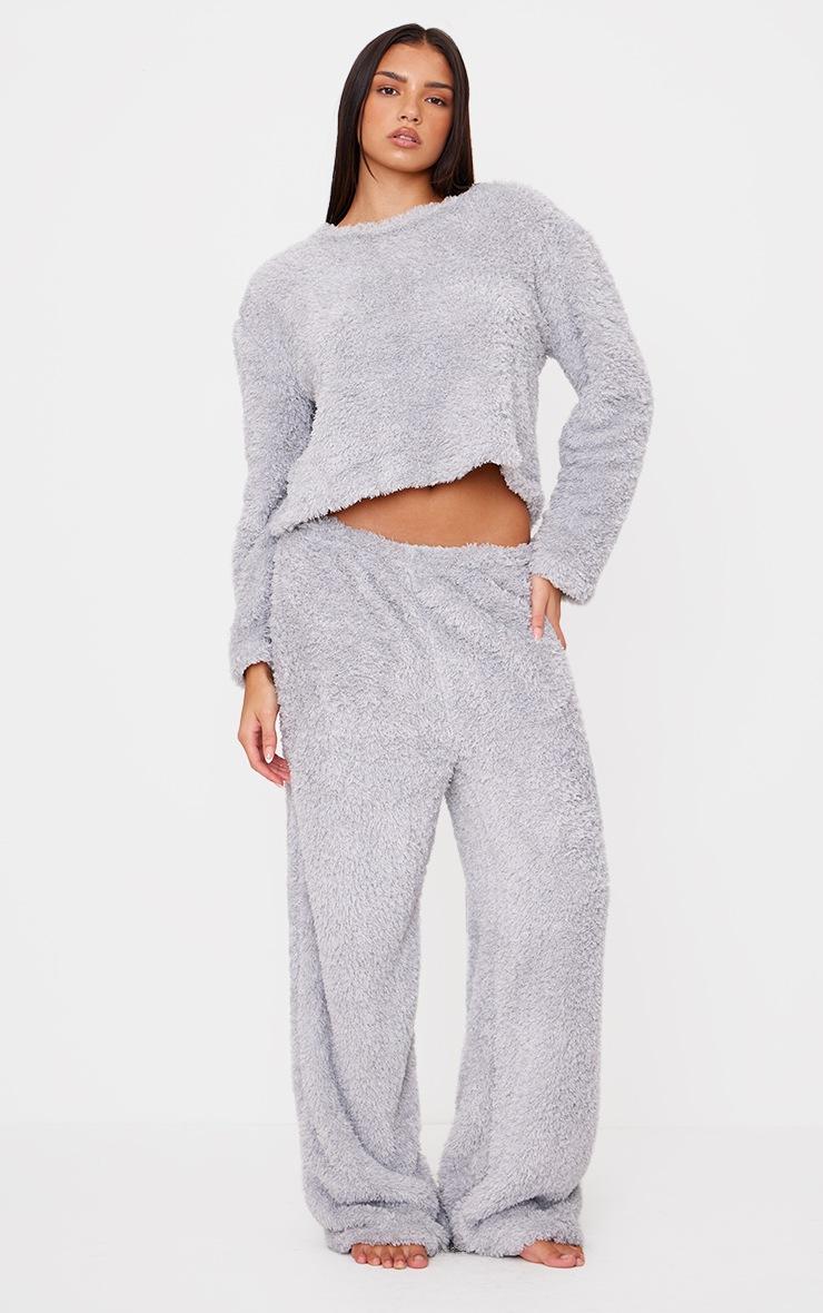 Pretty Little Thing Grey Cosy Fleece Wide Leg PJ Pants