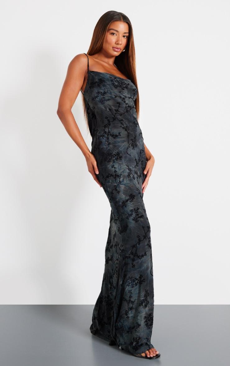 Pretty Little Thing Grey Devore Cowl Neck Lace Up Back Maxi Dress