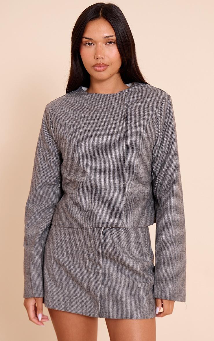 Pretty Little Thing Grey Dogtooth Print Cropped Jacket