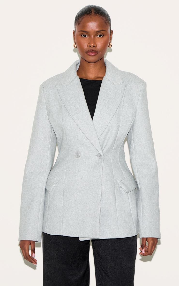 Pretty Little Thing Grey Double Breasted Asymmetric Wool Look Blazer