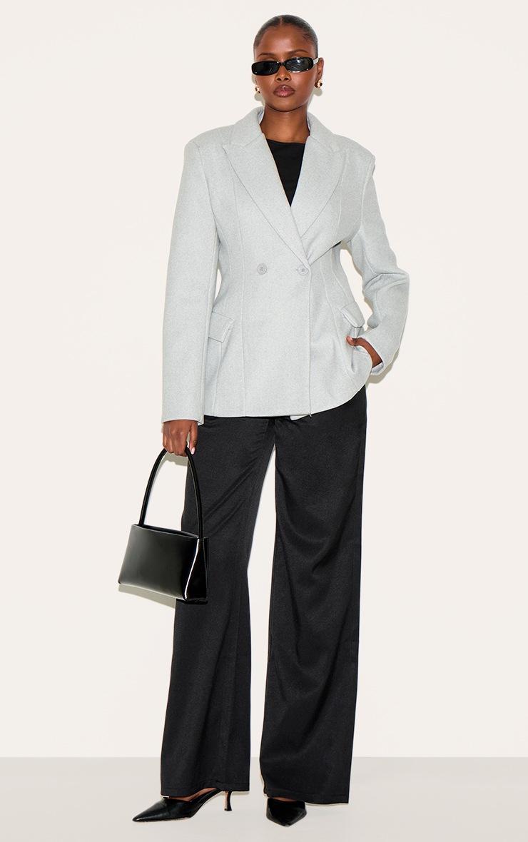 Pretty Little Thing Grey Double Breasted Asymmetric Wool Look Blazer
