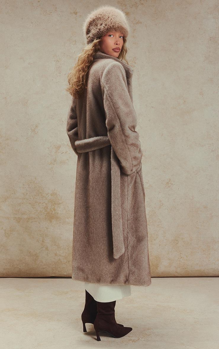 Pretty Little Thing Grey Faux Fur Funnel Neck Maxi Coat