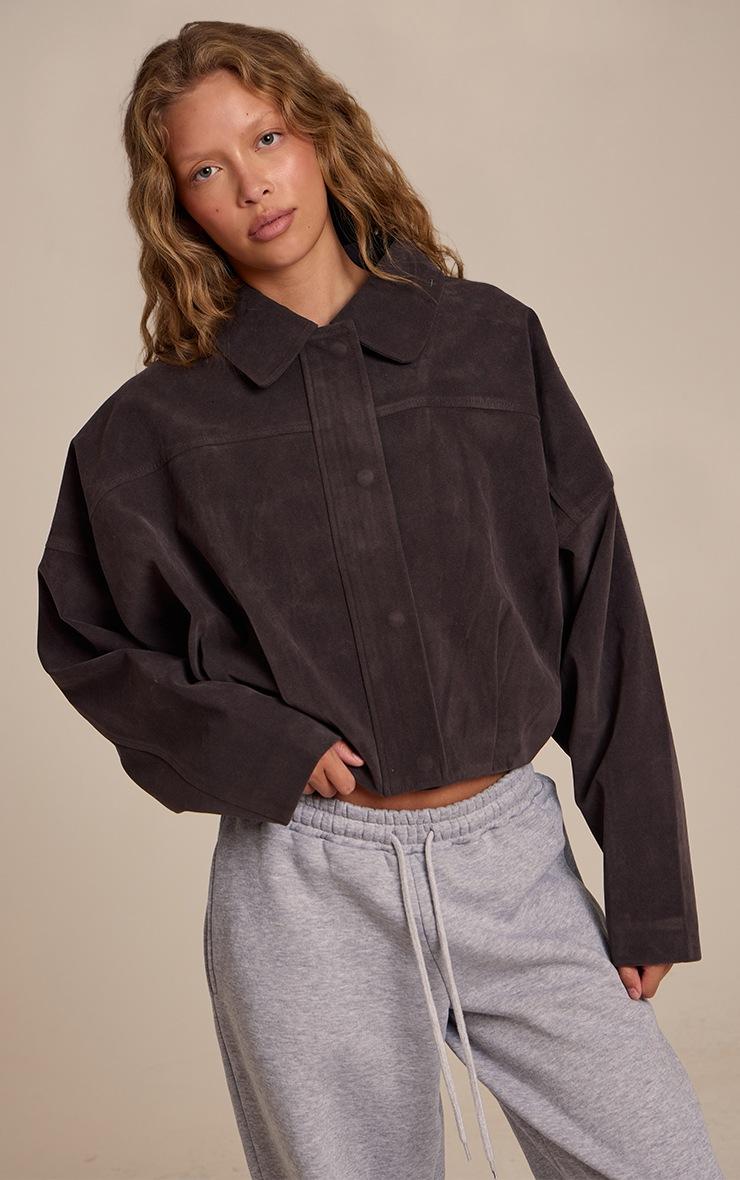 Pretty Little Thing Grey Faux Suede Covered Placket Bomber Jacket