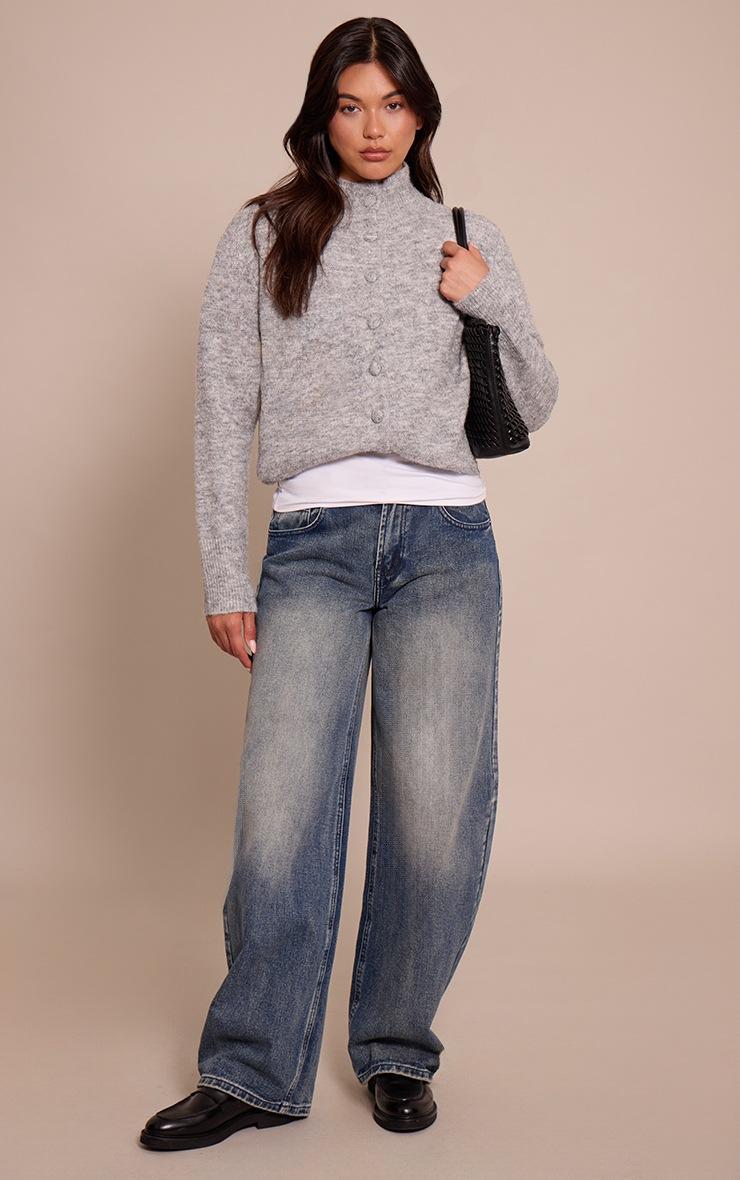 Pretty Little Thing Grey Funnel Neck Button Down Knitted Cardigan