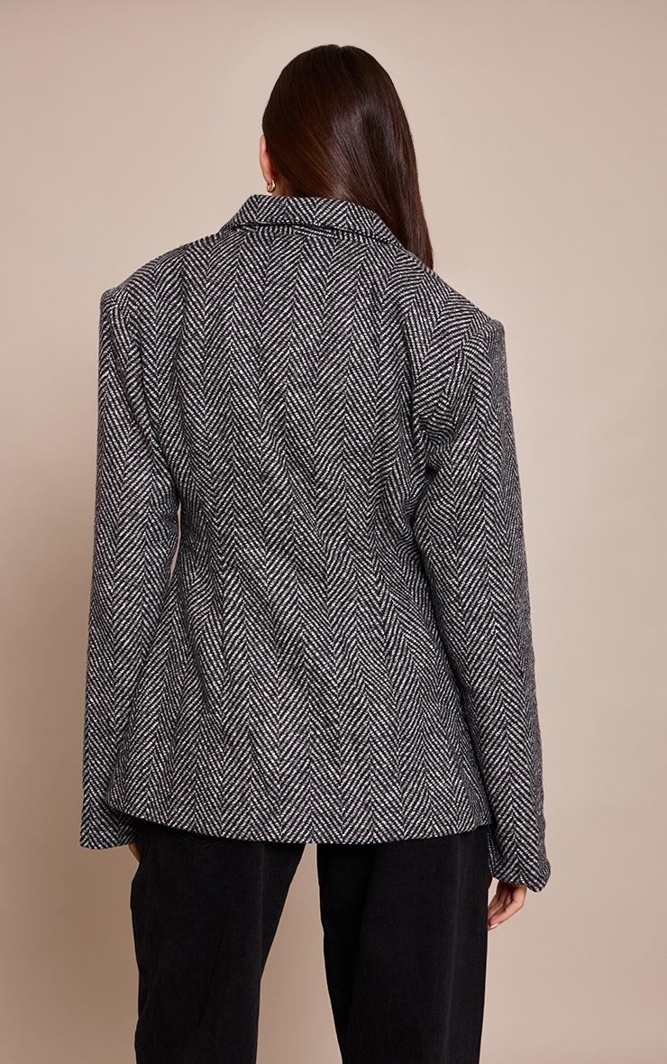 Pretty Little Thing Grey Herringbone Gathered Cinched Waist Blazer