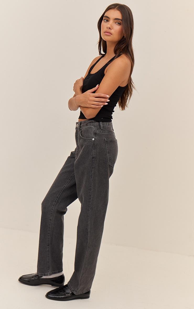 Pretty Little Thing Grey High Waist Straight Leg Jeans
