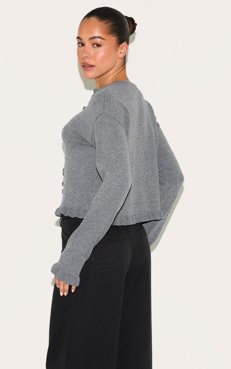 Pretty Little Thing Grey Knit Ruffle Detail Cardigan