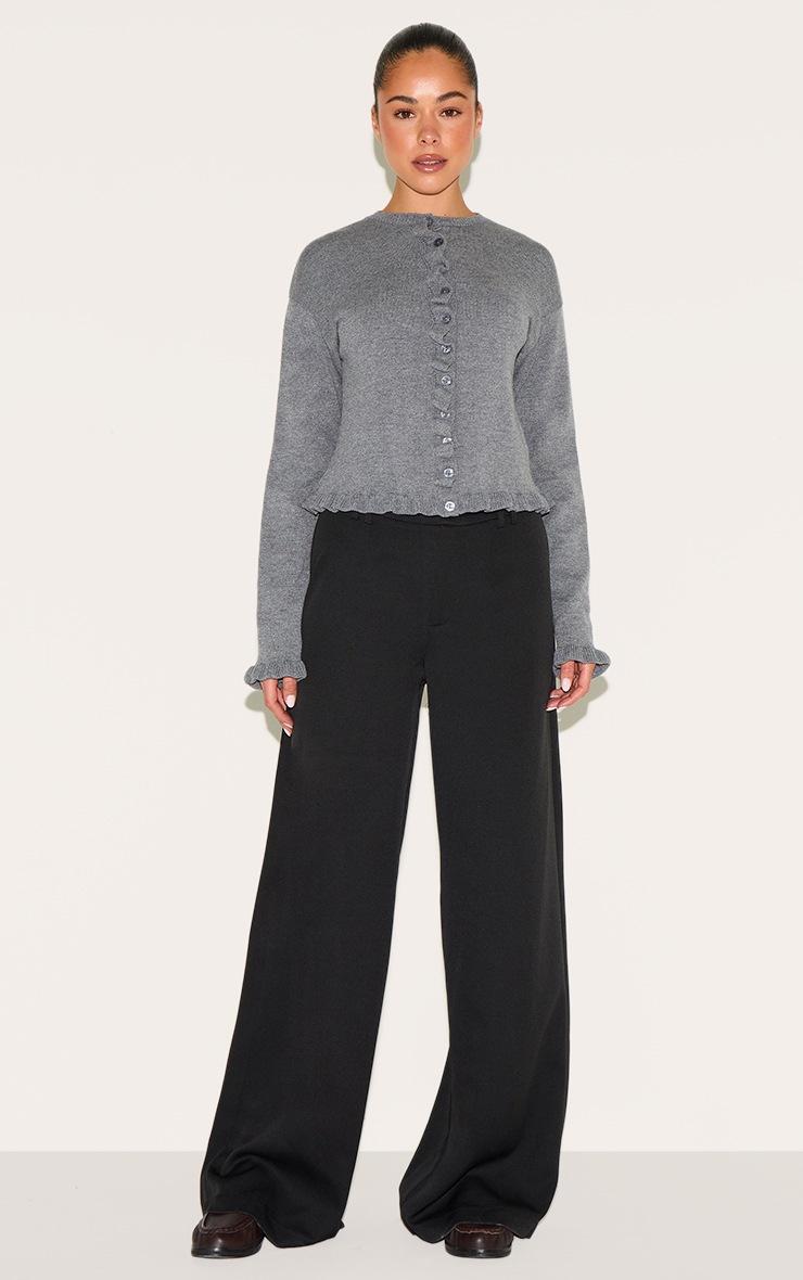 Pretty Little Thing Grey Knit Ruffle Detail Cardigan