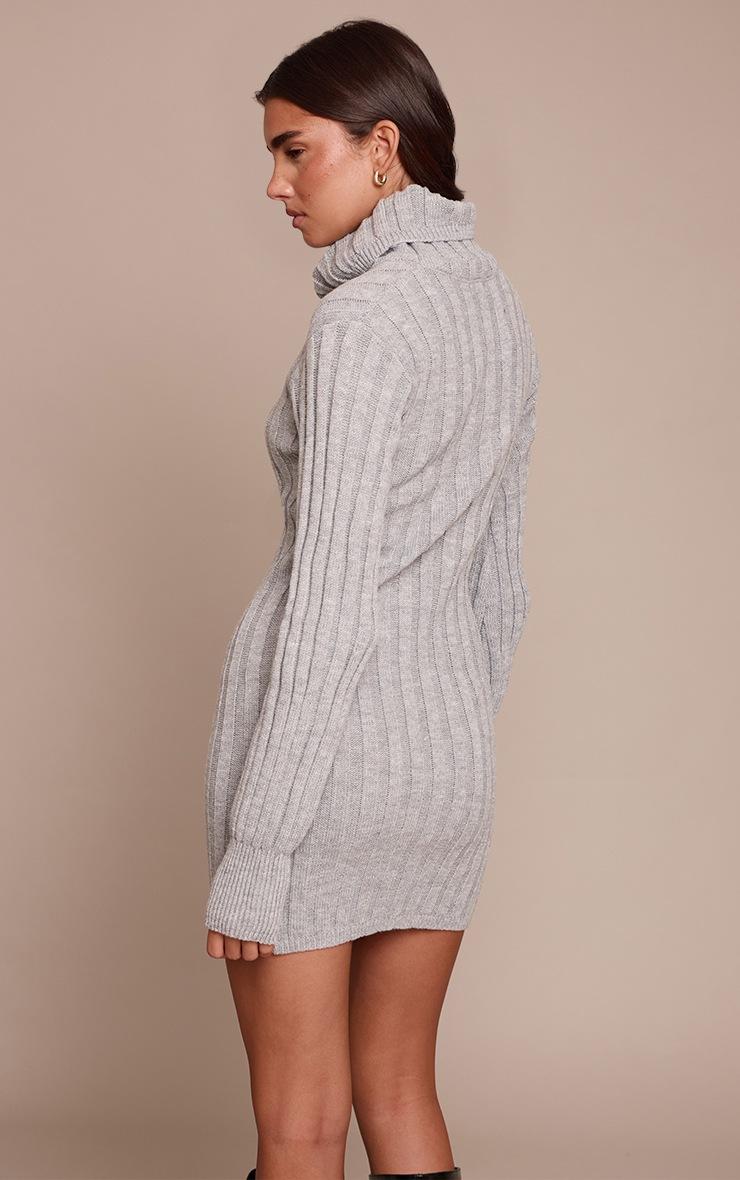 Pretty Little Thing Grey Knitted Roll Neck Sweater Dress