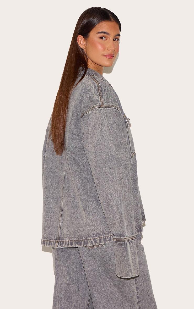 Pretty Little Thing Grey Long Sleeve Slouchy Denim Rugby Shirt