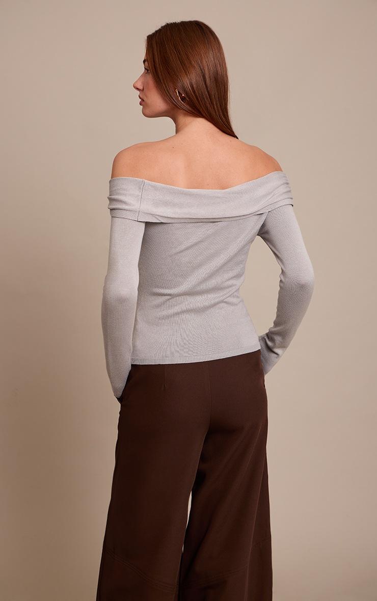 Pretty Little Thing Grey Long Sleeve Twist Shoulder Detail Knitted Top