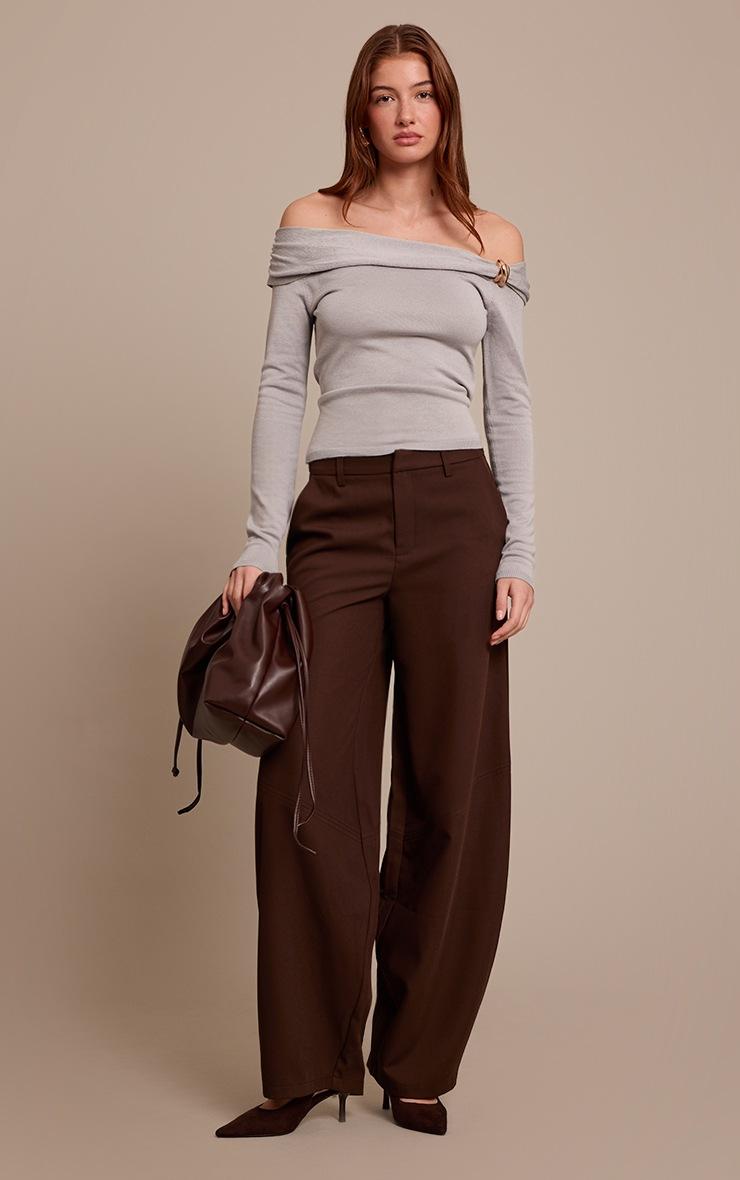 Pretty Little Thing Grey Long Sleeve Twist Shoulder Detail Knitted Top