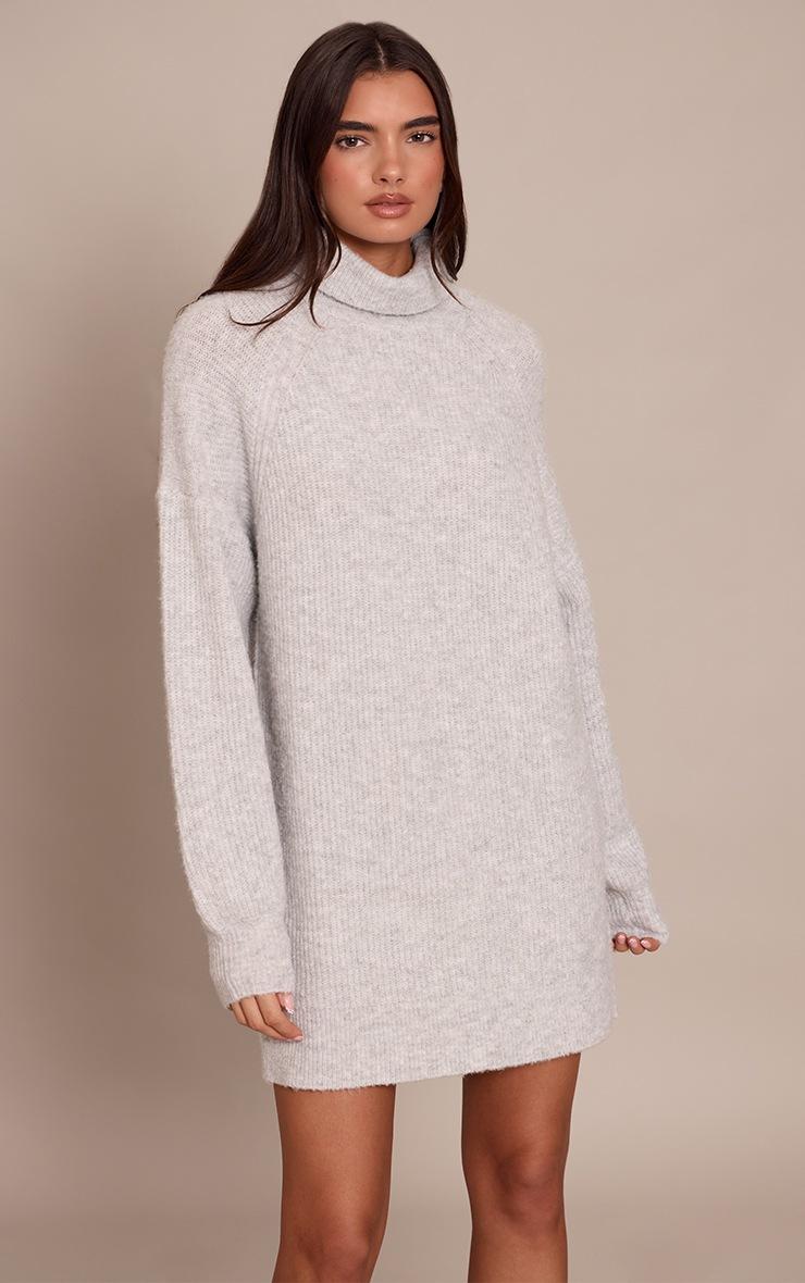Pretty Little Thing Grey Luxe Knitted Roll Neck Sweater Dress