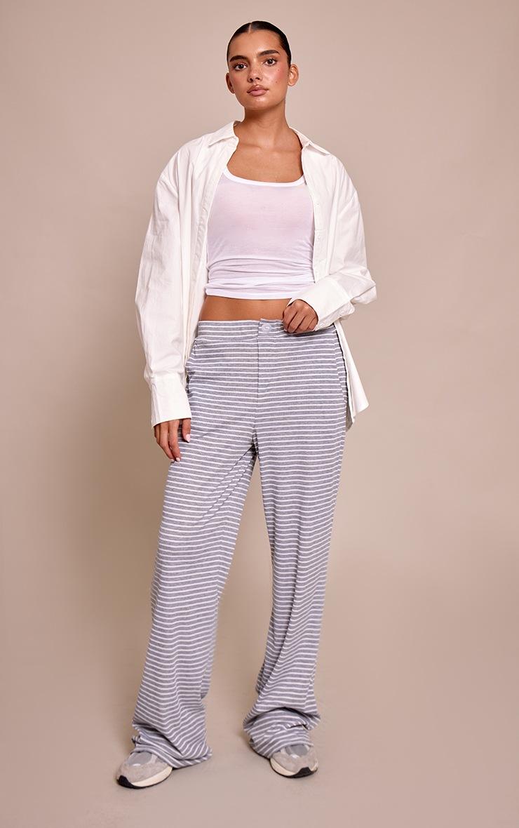 Pretty Little Thing Grey Marl Boyfriend Style Wide Leg Stripe Pant