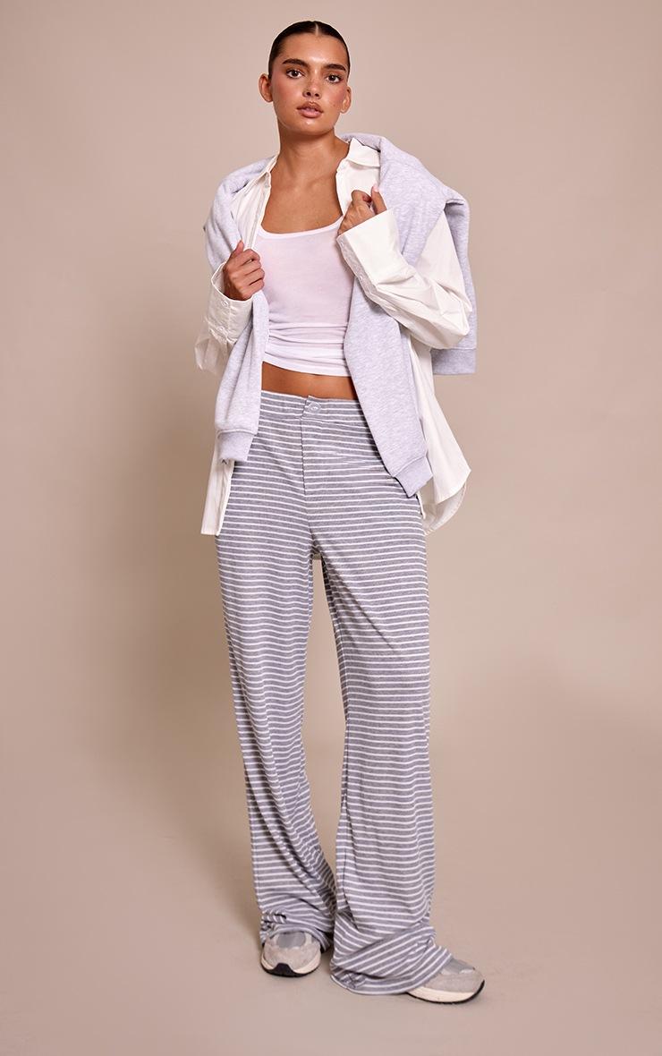 Pretty Little Thing Grey Marl Boyfriend Style Wide Leg Stripe Pant