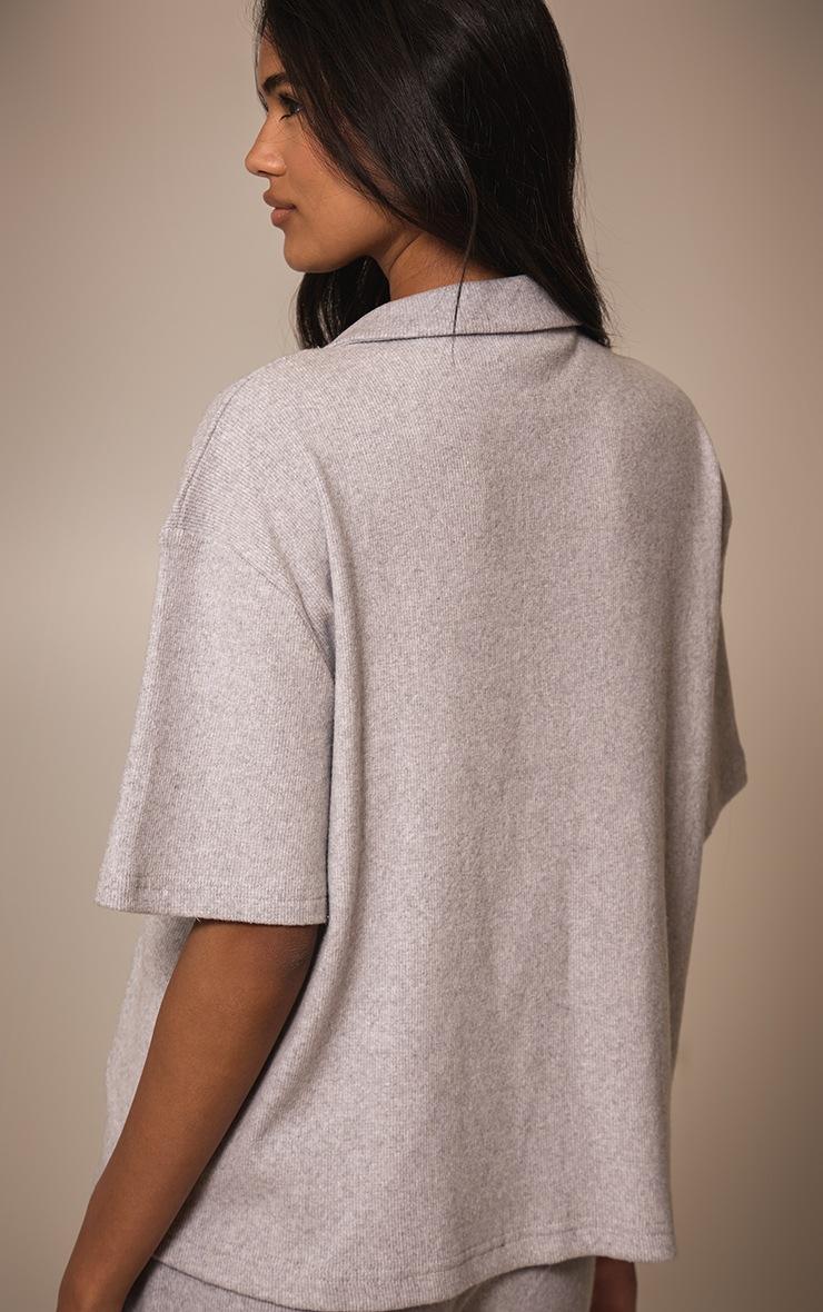 Pretty Little Thing Grey Marl Brushed Rib Button Up Boxy Shirt