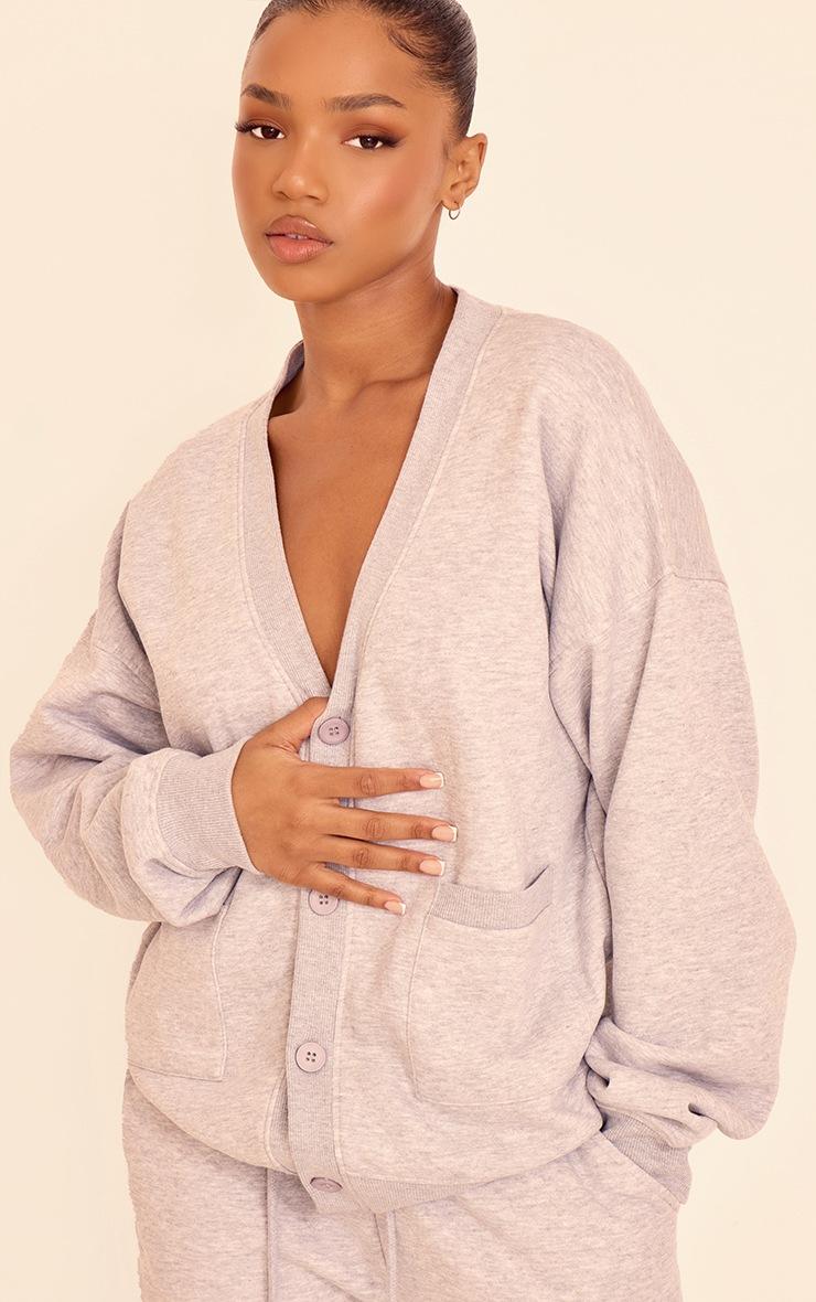 Pretty Little Thing Grey Marl Button Front Pocket Sweat Cardigan