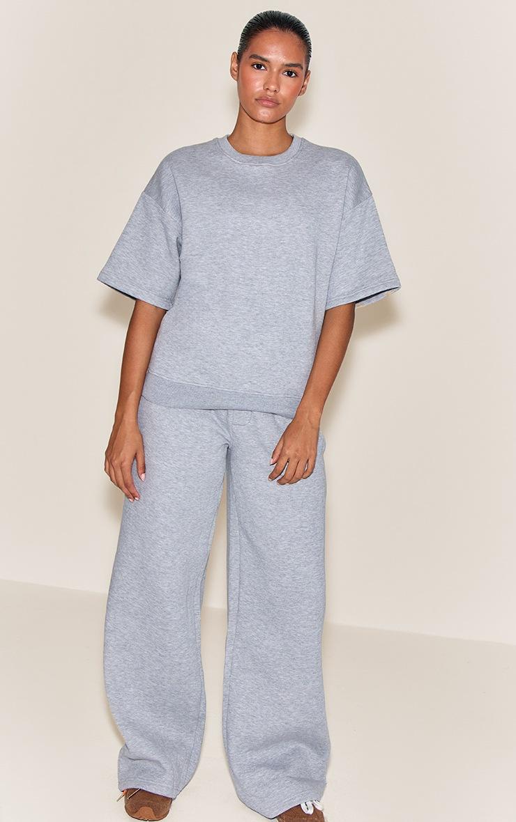 Pretty Little Thing Grey Marl Button Up Wide Leg Sweatpants