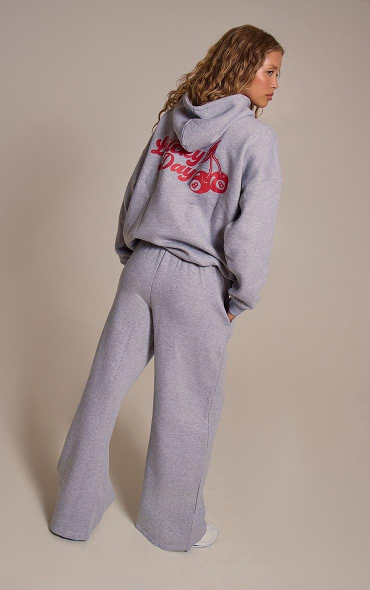 Pretty Little Thing Grey Marl Cherry Print Oversized Wide Leg Sweatpants