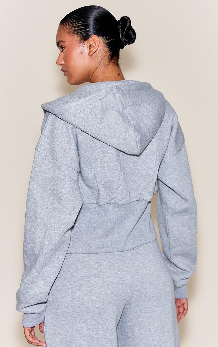 Pretty Little Thing Grey Marl Cinched Cropped Zip Up Hoodie