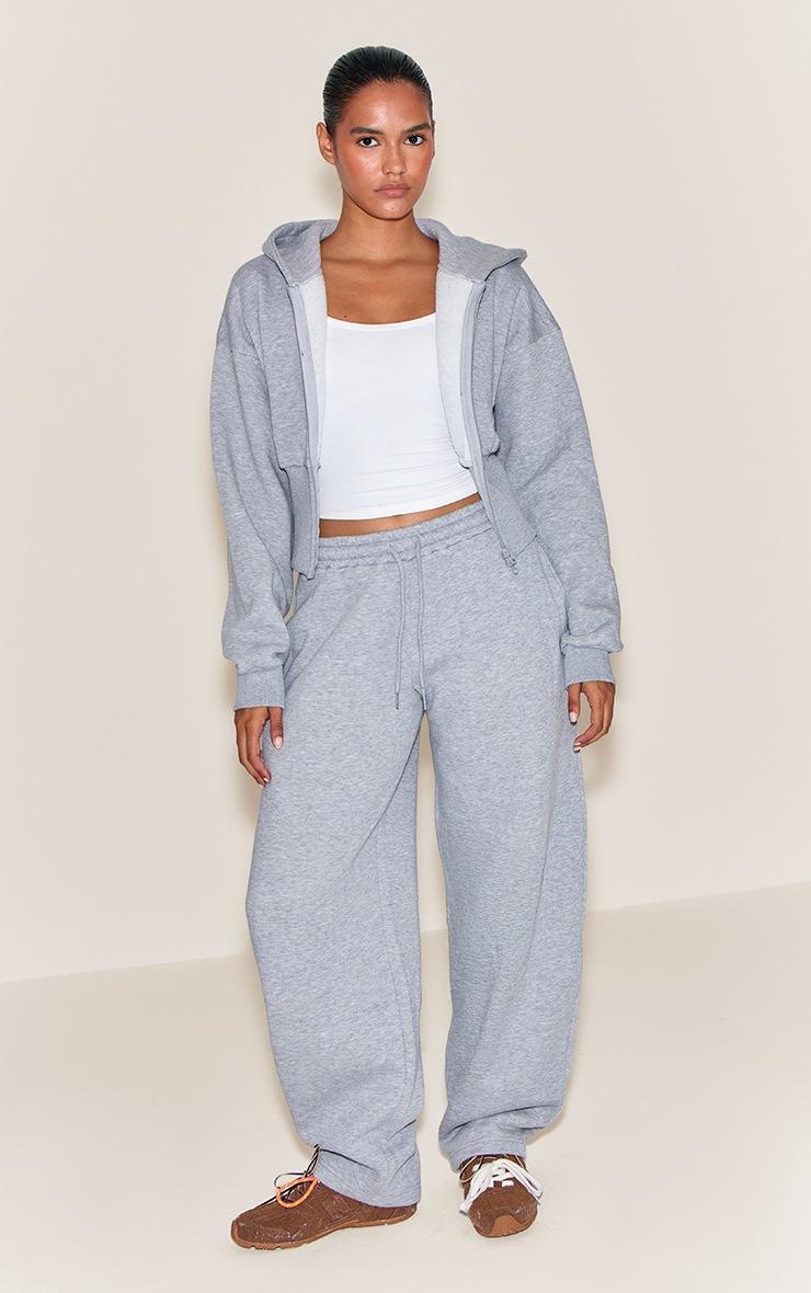 Pretty Little Thing Grey Marl Cinched Cropped Zip Up Hoodie