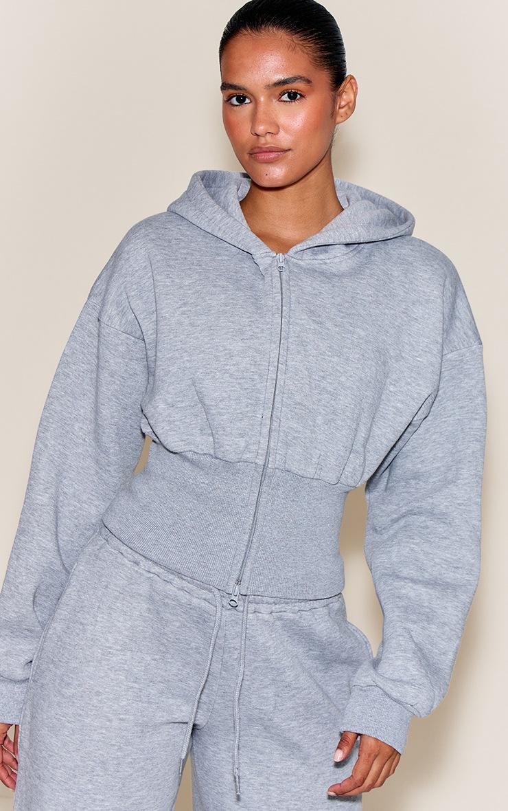 Pretty Little Thing Grey Marl Cinched Cropped Zip Up Hoodie