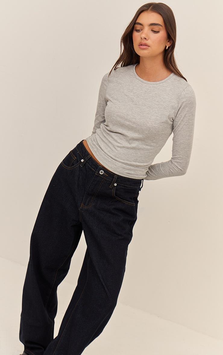 Pretty Little Thing Grey Marl Cotton Crew Neck Long Sleeve Top