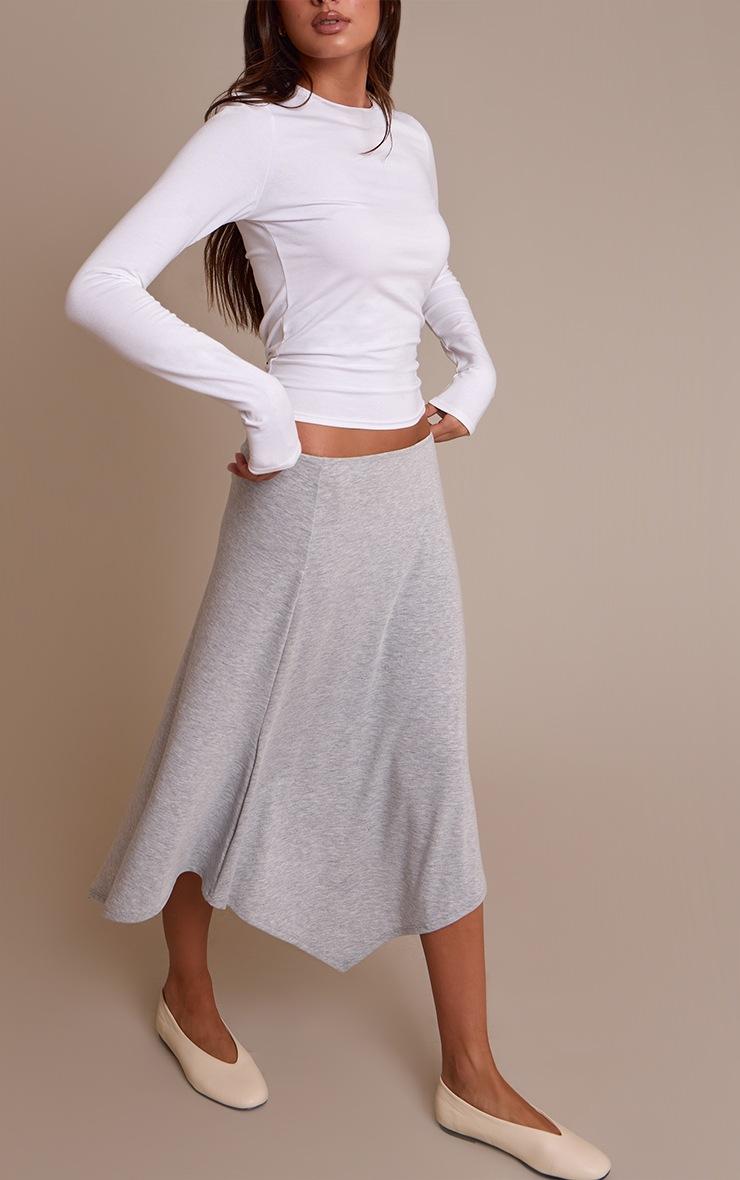 Pretty Little Thing Grey Marl Jersey Hanky Hem Midi Skirt