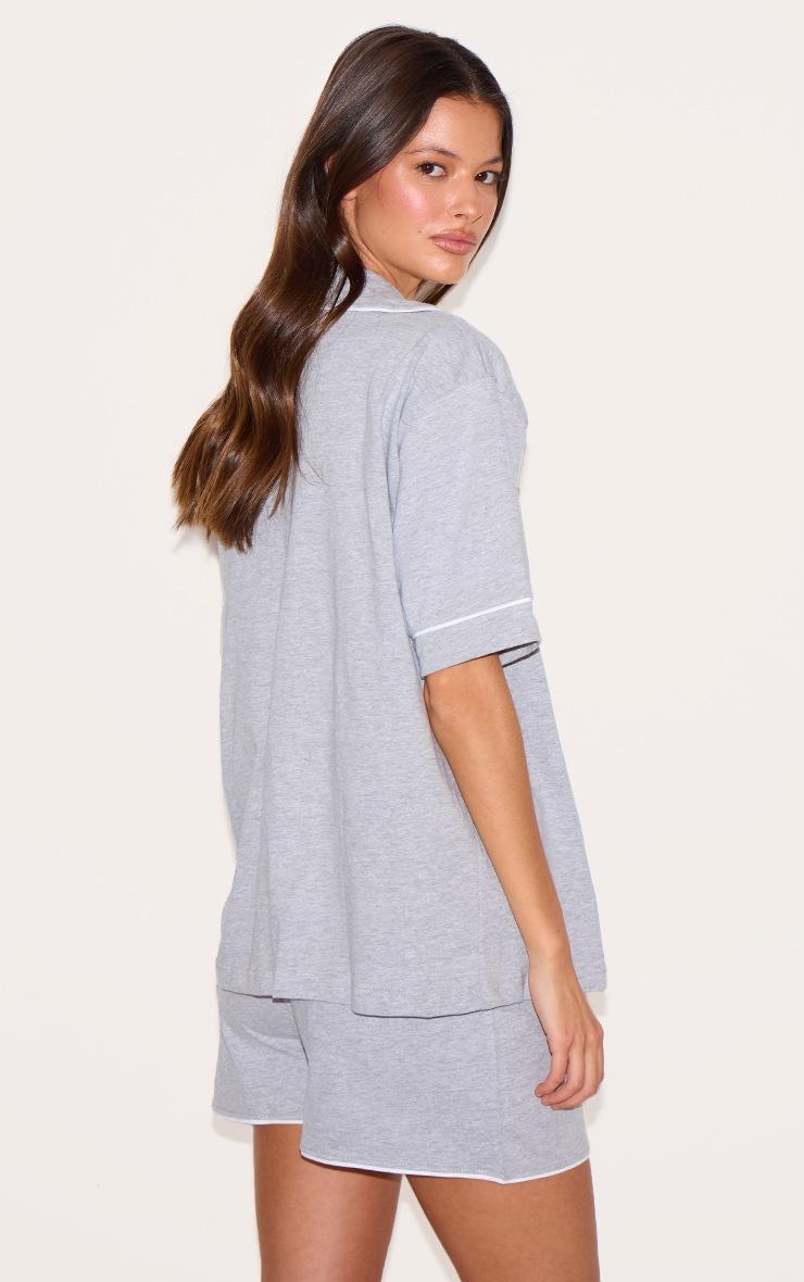 Pretty Little Thing Grey Marl Jersey Piping Detail Short Pj Set
