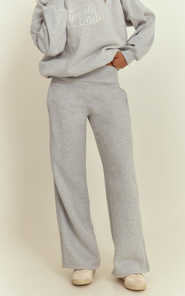 Pretty Little Thing Grey Marl Rib Panel Wide Leg Sweatpants