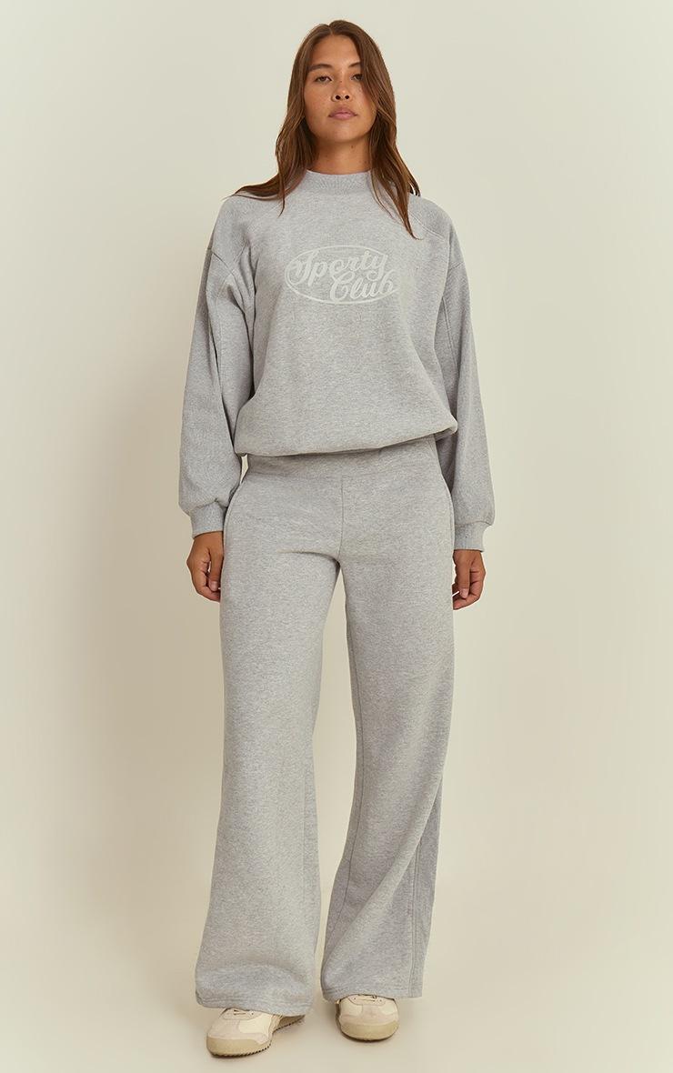 Pretty Little Thing Grey Marl Rib Panel Wide Leg Sweatpants