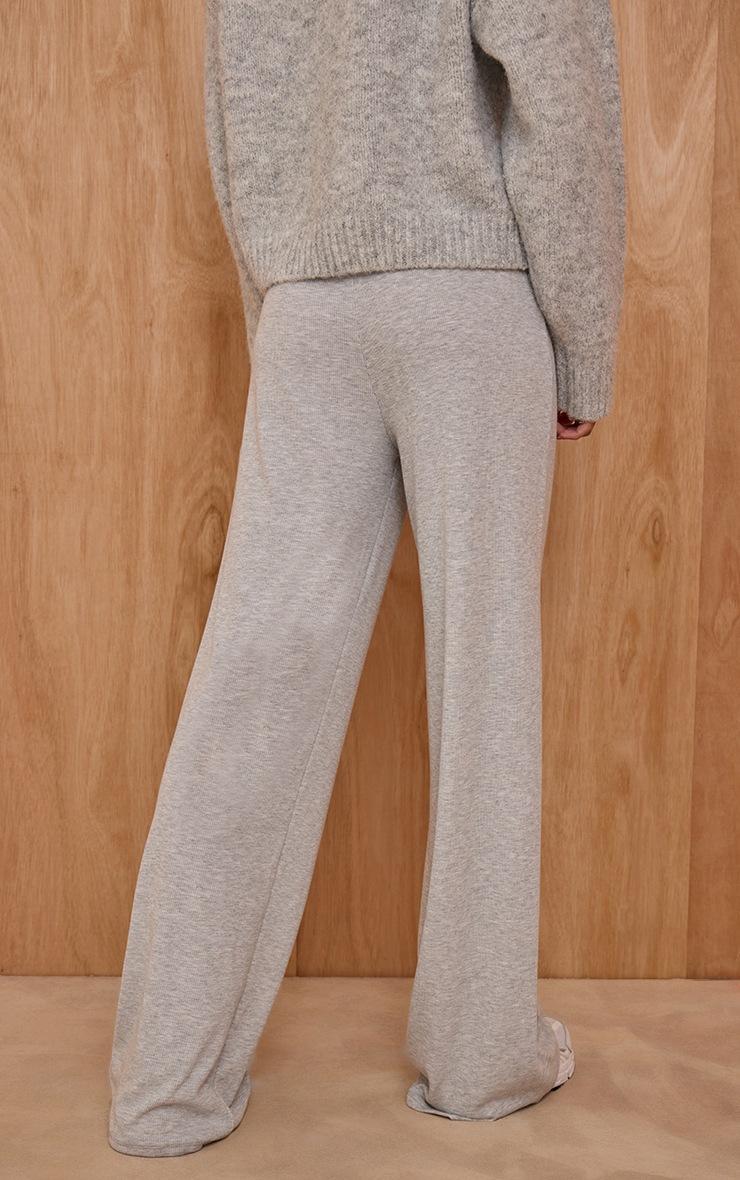 Pretty Little Thing Grey Marl Ribbed Drawstring Wide Leg Pant