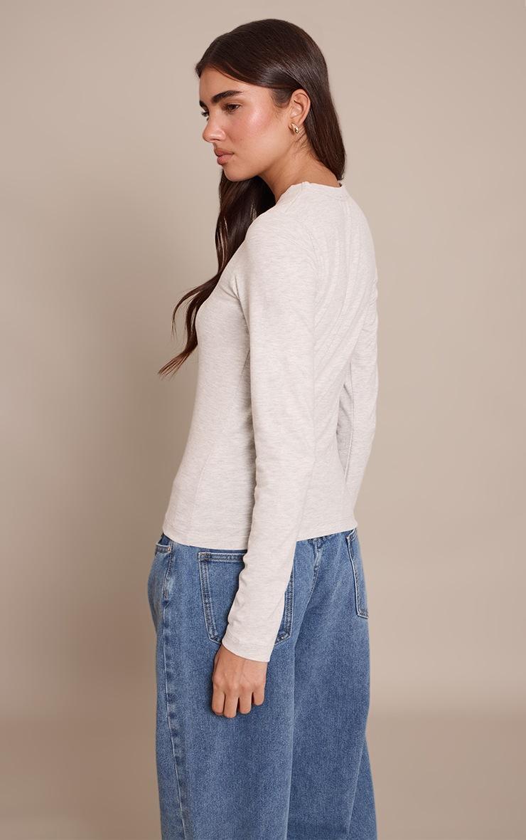 Pretty Little Thing Grey Marl Soft Cotton Crew Neck Longline Long Sleeve Top
