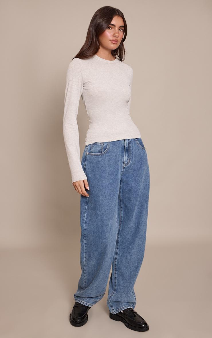 Pretty Little Thing Grey Marl Soft Cotton Crew Neck Longline Long Sleeve Top