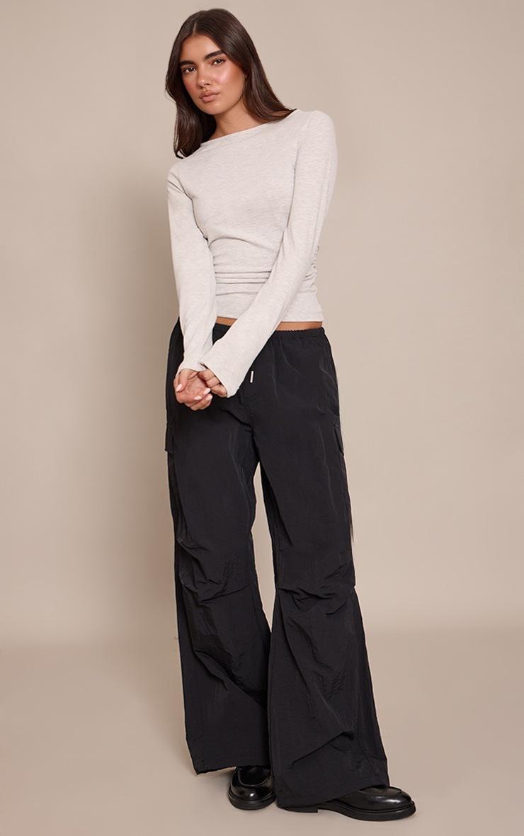 Pretty Little Thing Grey Marl Soft Cotton Ruched Side Long Sleeve Top